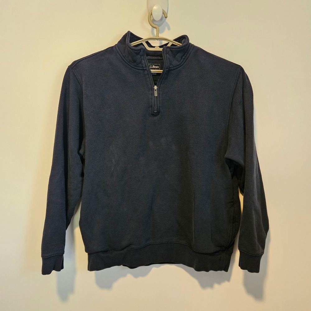 LL Bean Mens Quarter Zip Pullover Sweatshirt Navy Blue L Reg Outdoors Hiking